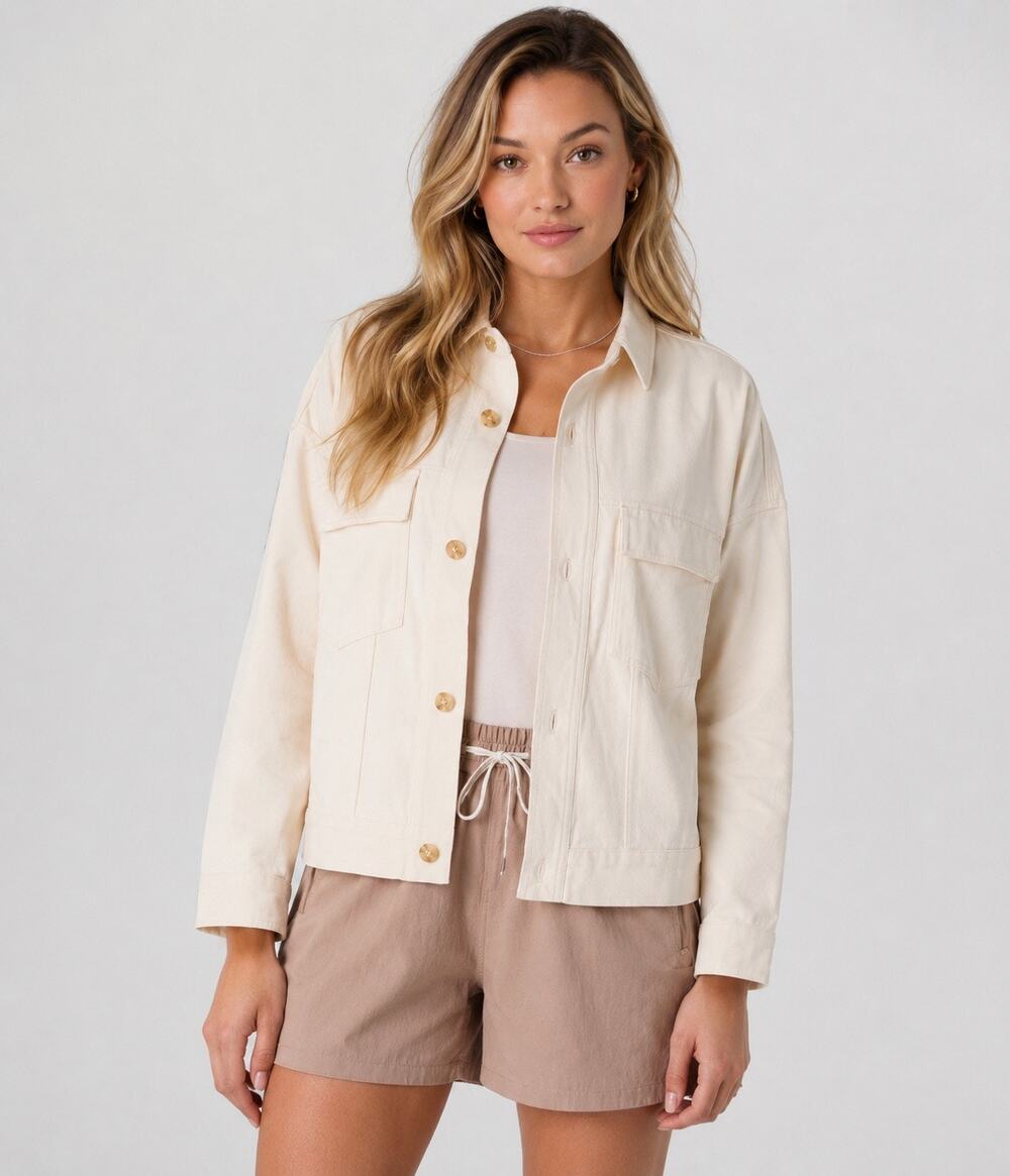 NWOT Vuori Mackenzie Cropped Button Front Jacket Women's XS Relaxed Fit Ivory